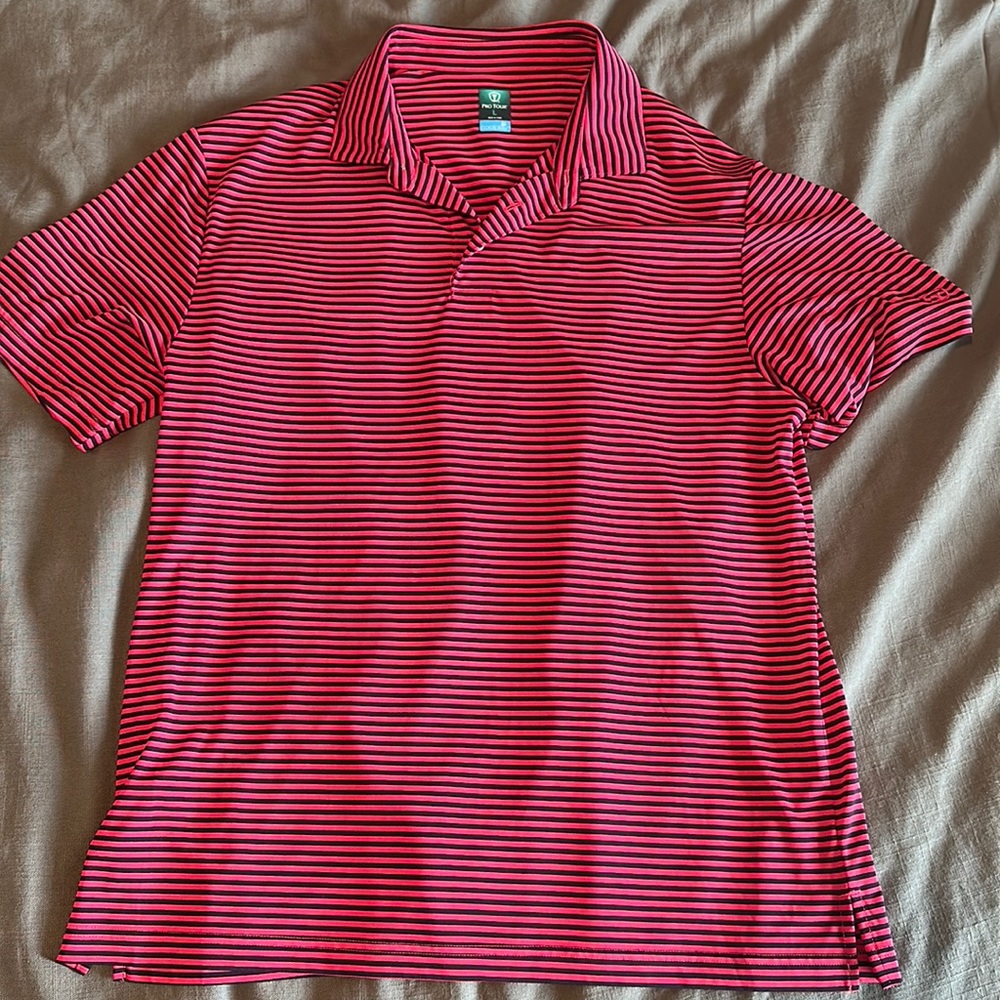 Pink/ Navy Striped Golf Polo